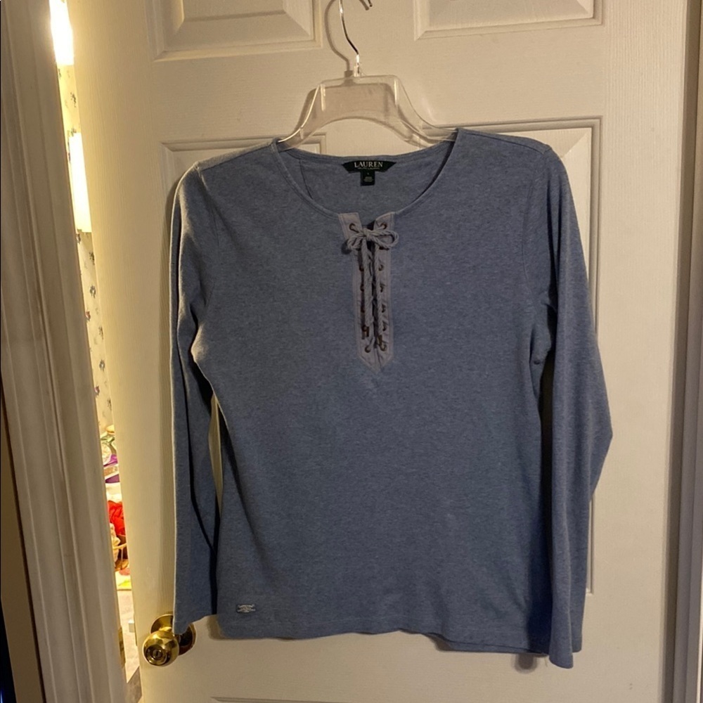 Lauren Ralph Lauren Blue Long Sleeve Large Pullover Lace Up Shirt